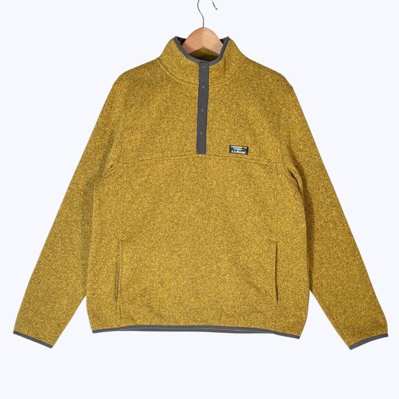 L.L. Bean Yellow Fleece Pullover Quarter Snap Sweater Men's L Cabincore Heritage - Picture 1 of 8